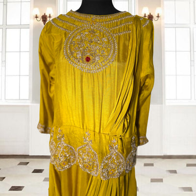 Mustard gown with Serma hand Embroidery