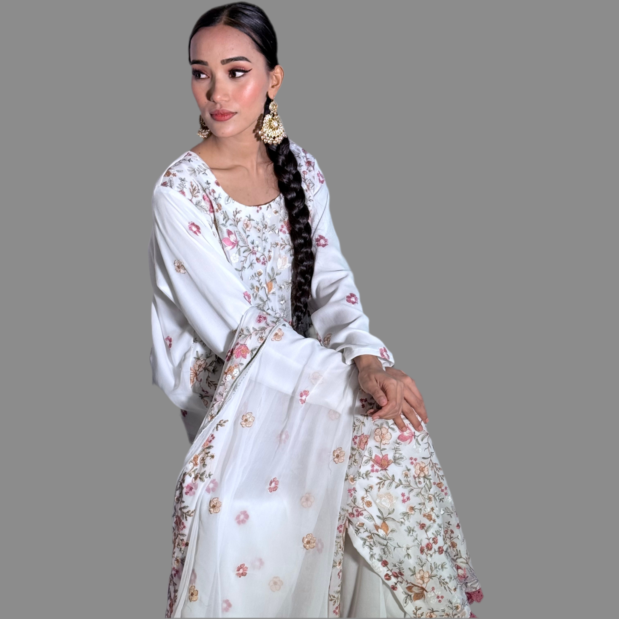 Zahra Bloom Chiffon Stitched 3 Pcs Set