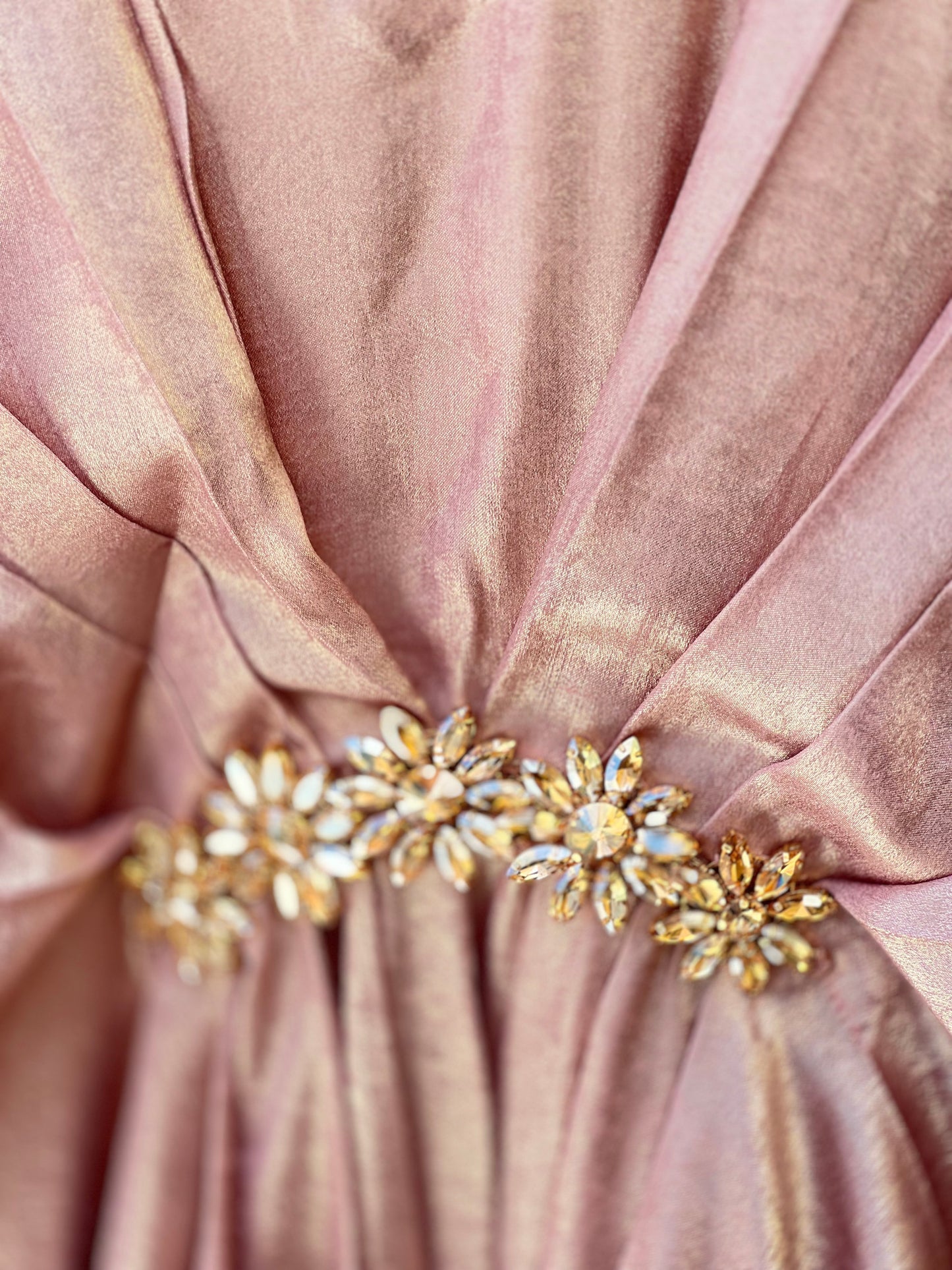 Peach Foil Zari Kaftan with Golden Motif