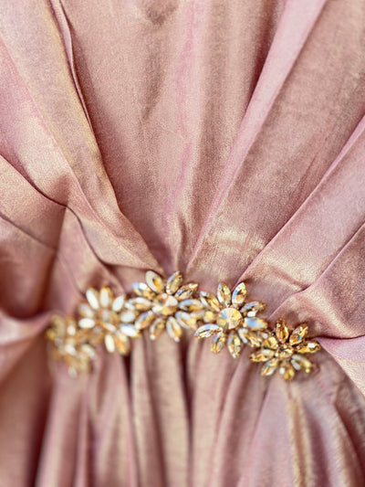 Peach Foil Zari Kaftan with Golden Motif
