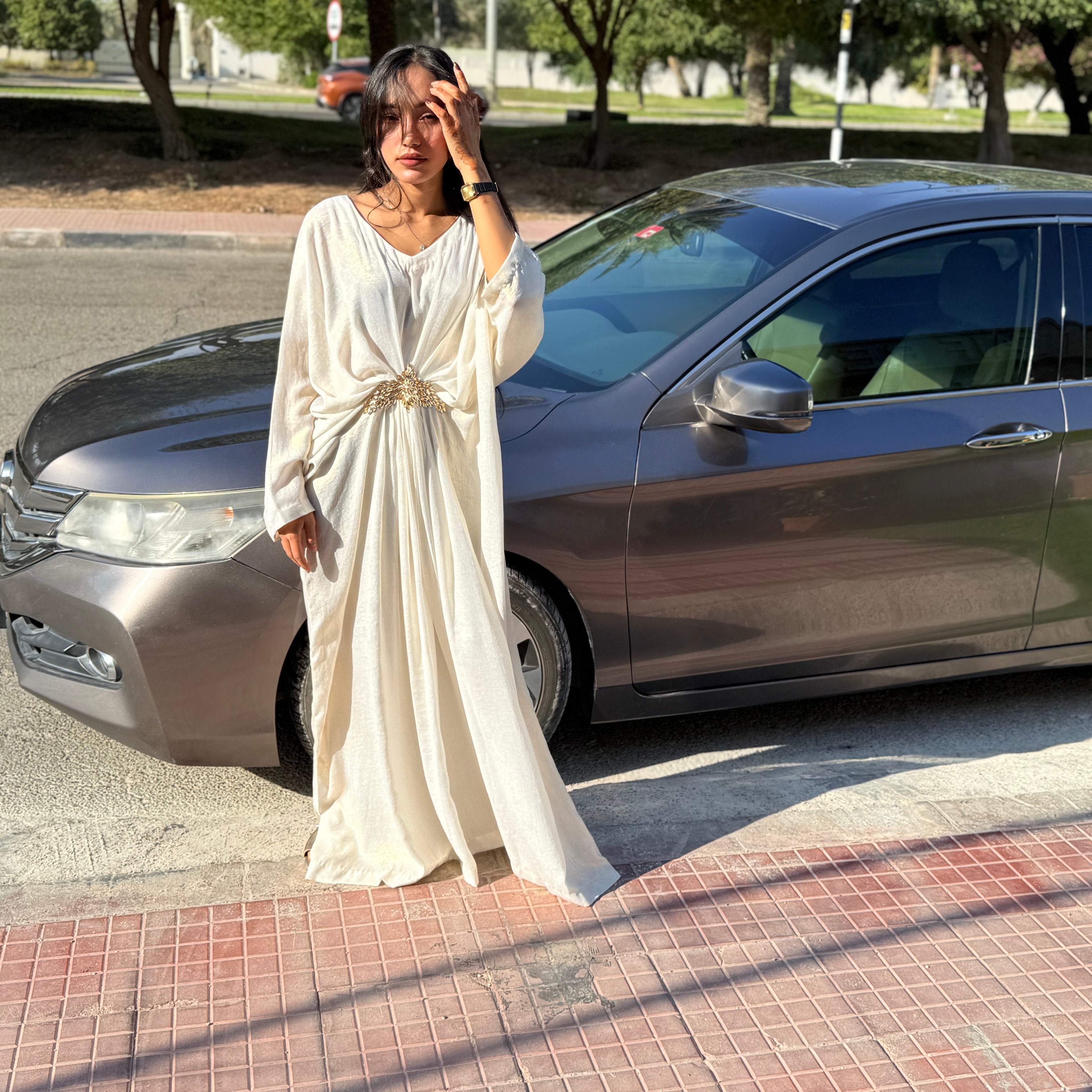 Foil Zari Silver Kaftan Stitched 1 Pc