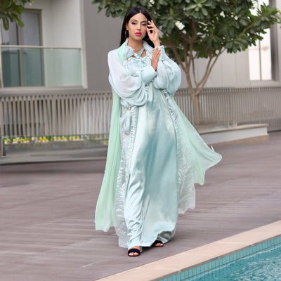 Light Sea Green Power Trio: Maxi, Cape & Dupatta