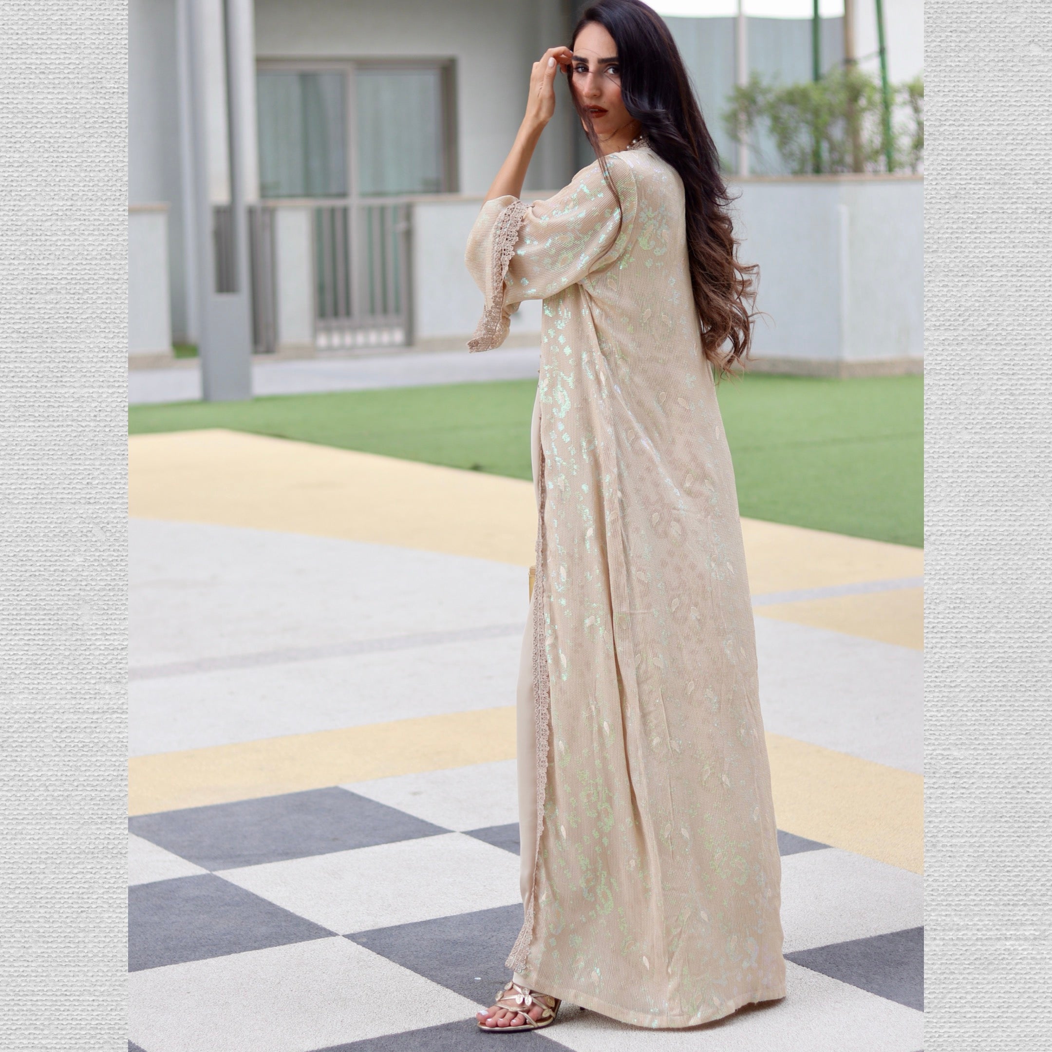 Layered Cape & Maxi Stitched 2 Pcs