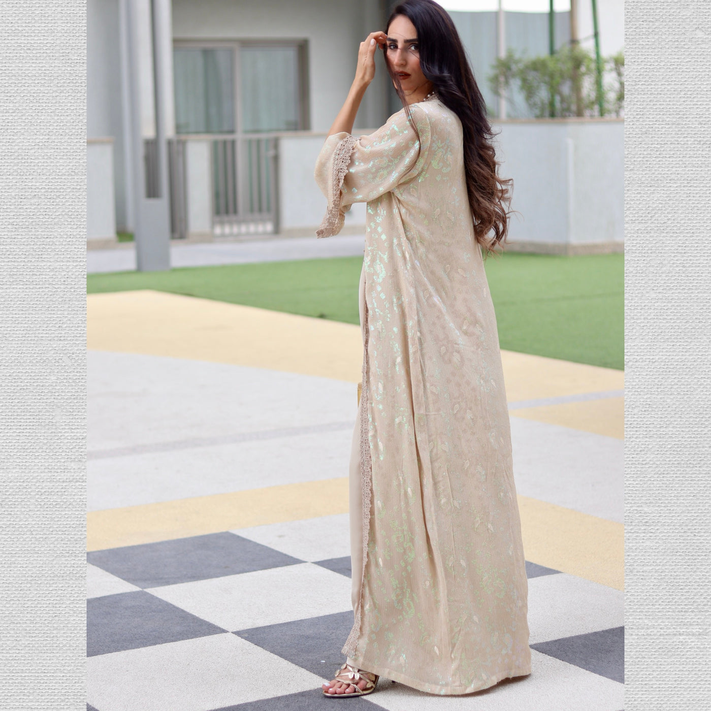 Layered Cape & Maxi Stitched 2 Pcs