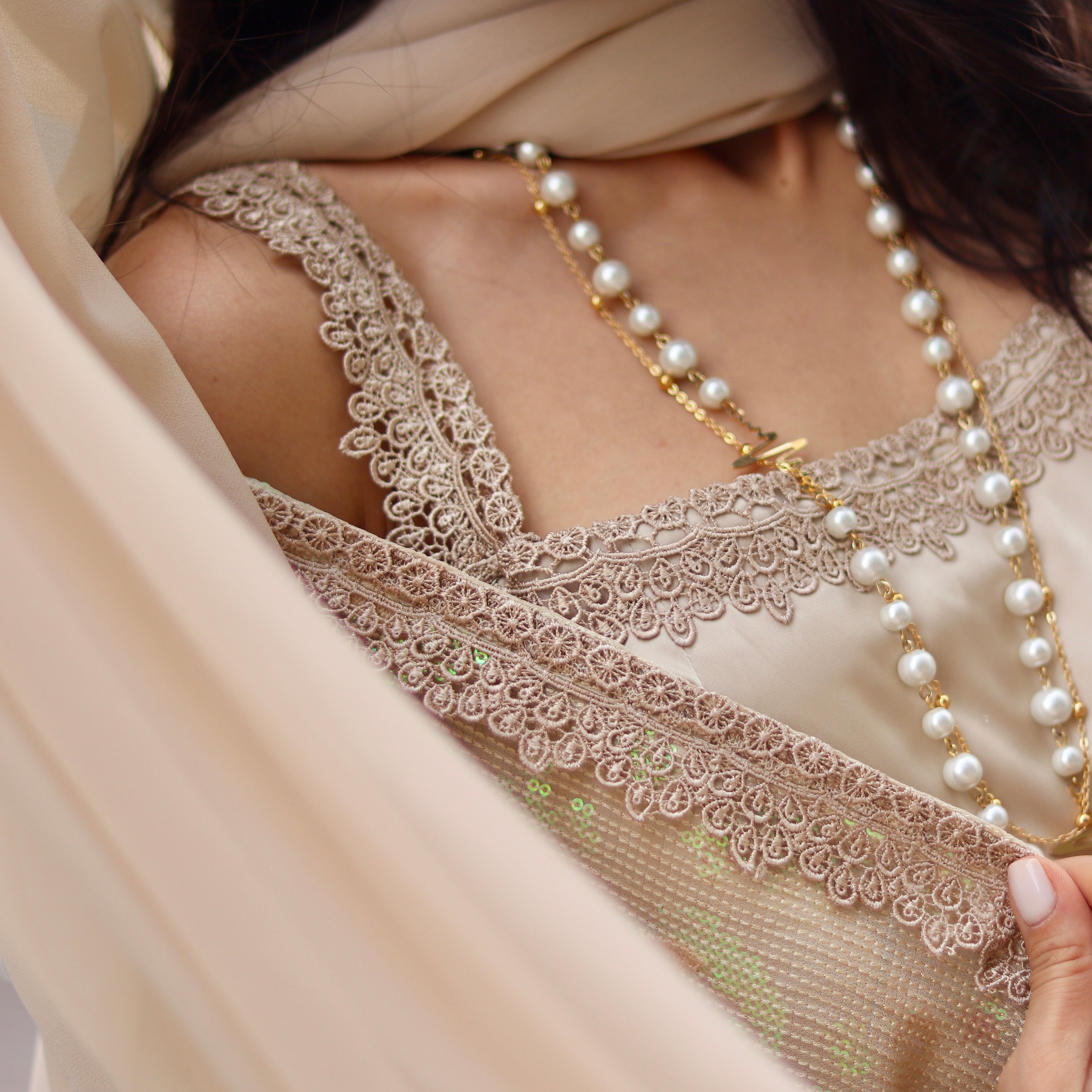 Layered Cape & Maxi Stitched 2 Pcs