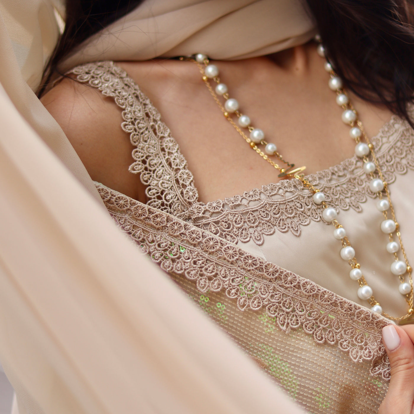 Layered Cape & Maxi Stitched 2 Pcs