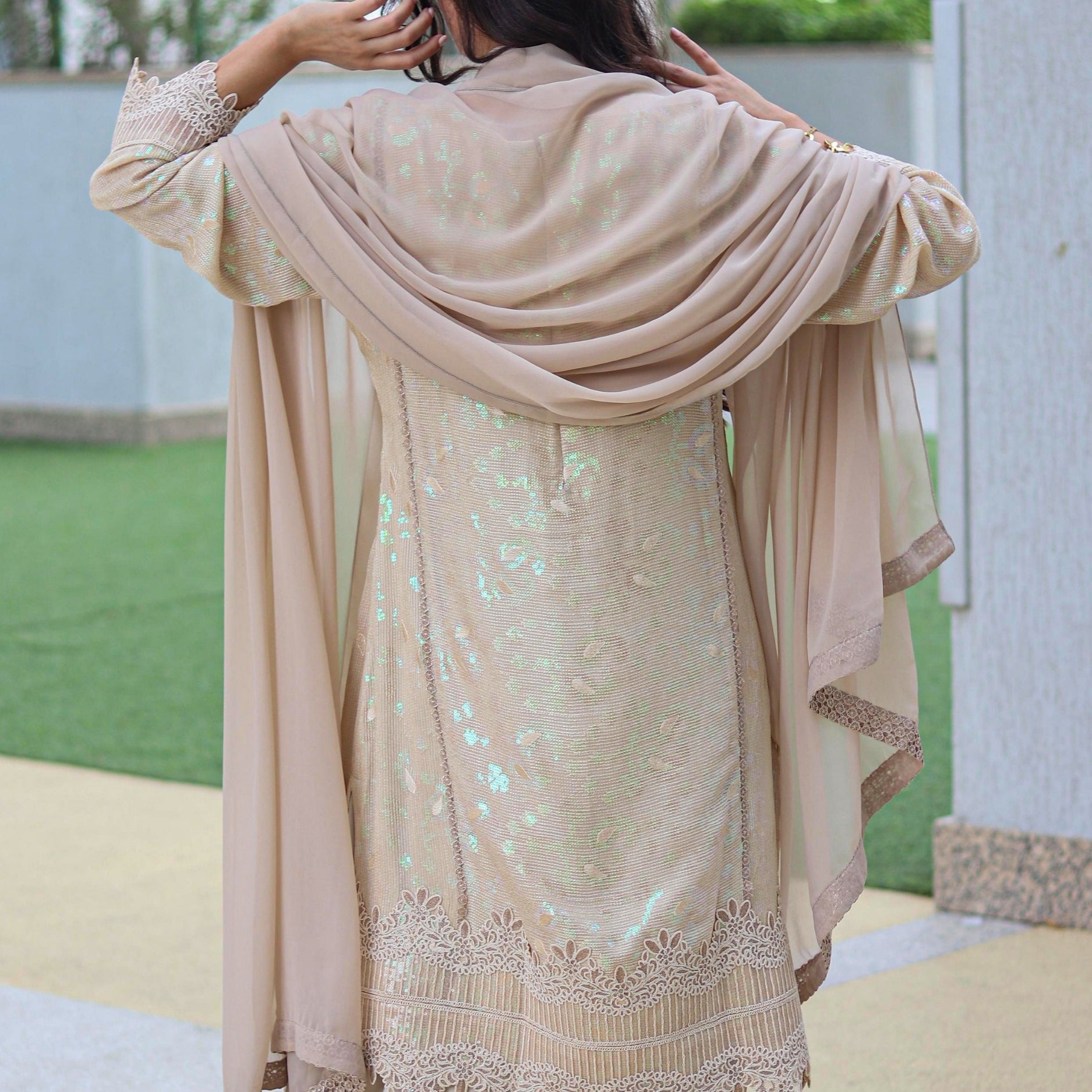 Cloud Beige Silk Stitched 3 Pcs Set