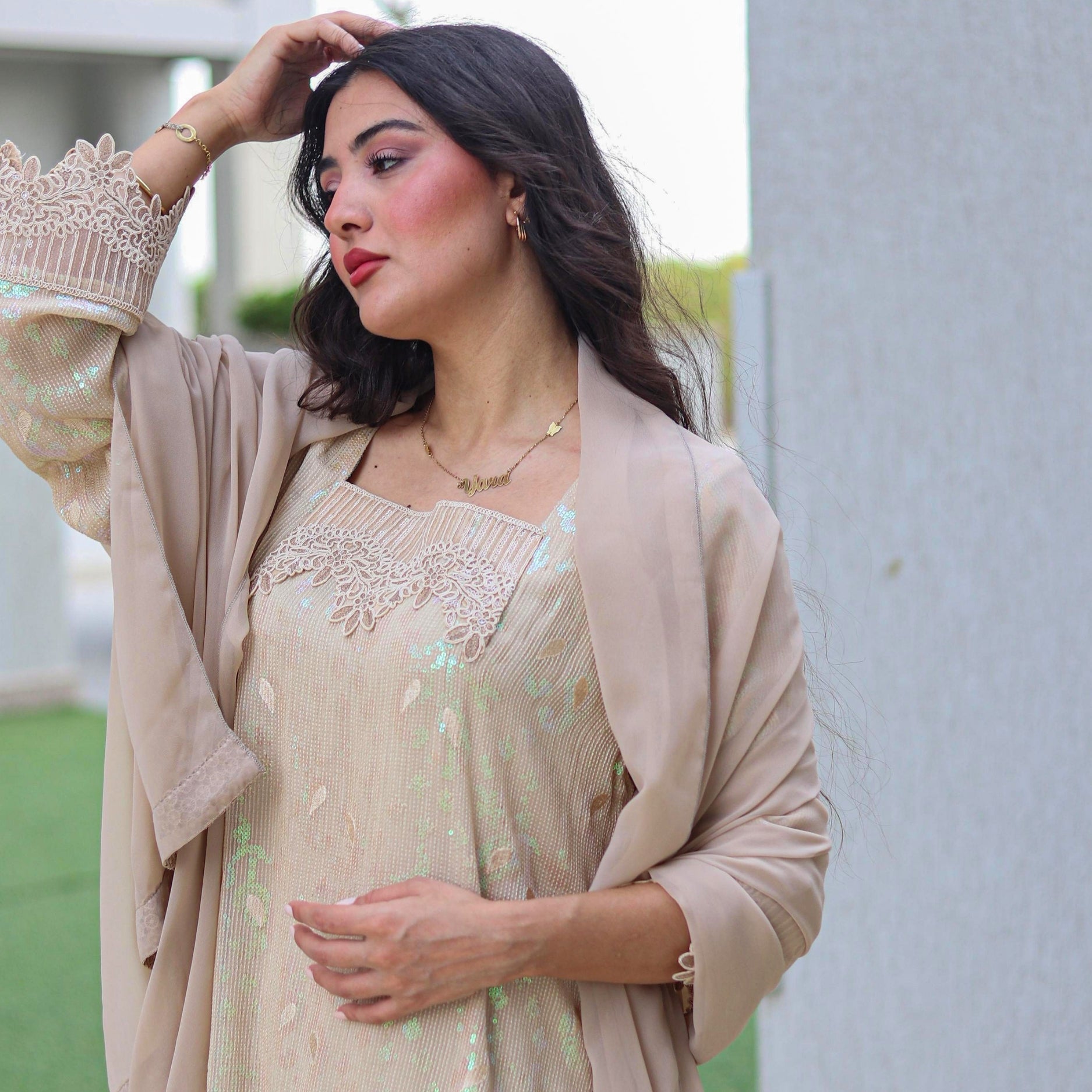 Cloud Beige Silk Stitched 3 Pcs Set