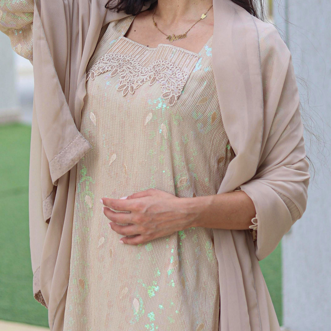 Cloud Beige Silk Stitched 3 Pcs Set