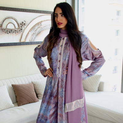 Tie & Dye Printed Silk Stitched 2 Pcs