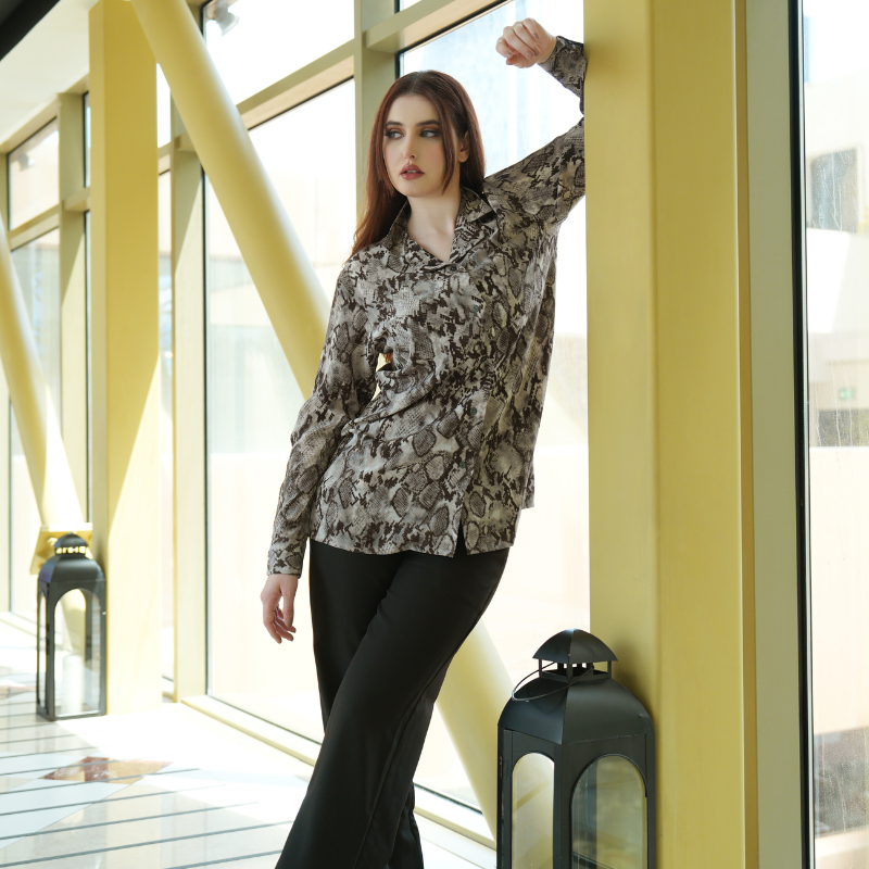 Snake Print Satin Top Stitched 1 Pc