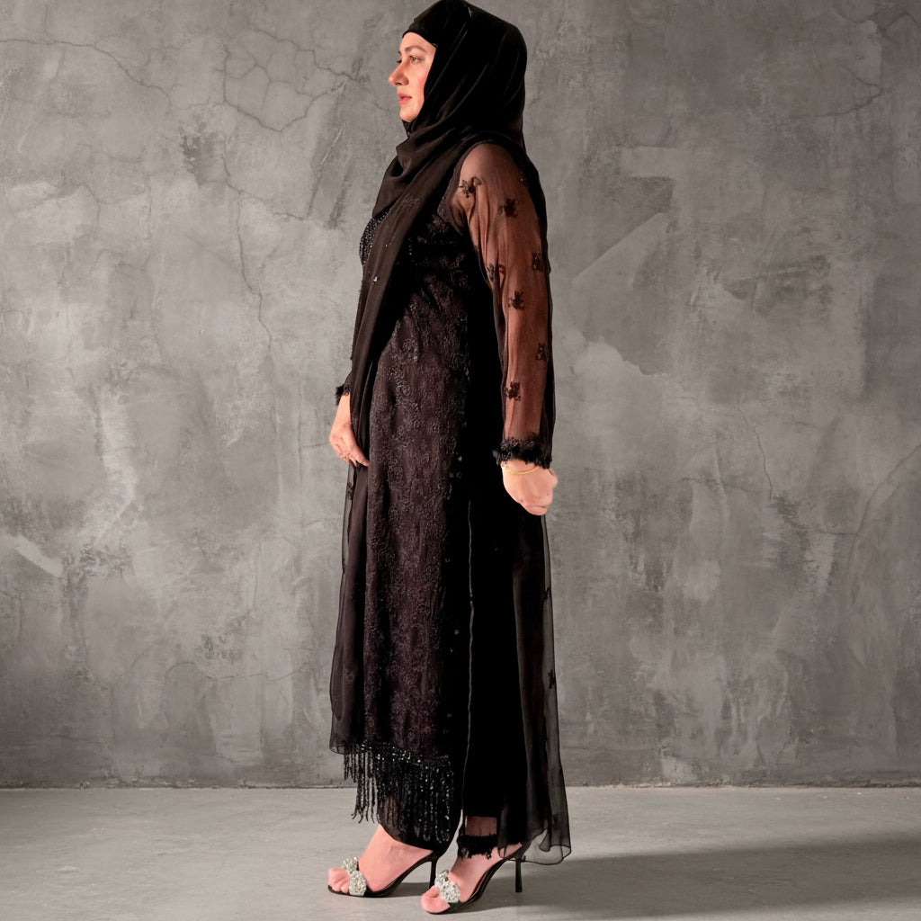 Noor Al-Layl Traditional Chikankari Embroidered Stitched 3 Pcs