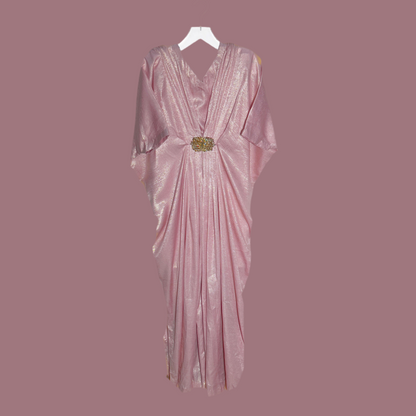 Pink V-Neck Kaftan with Motif