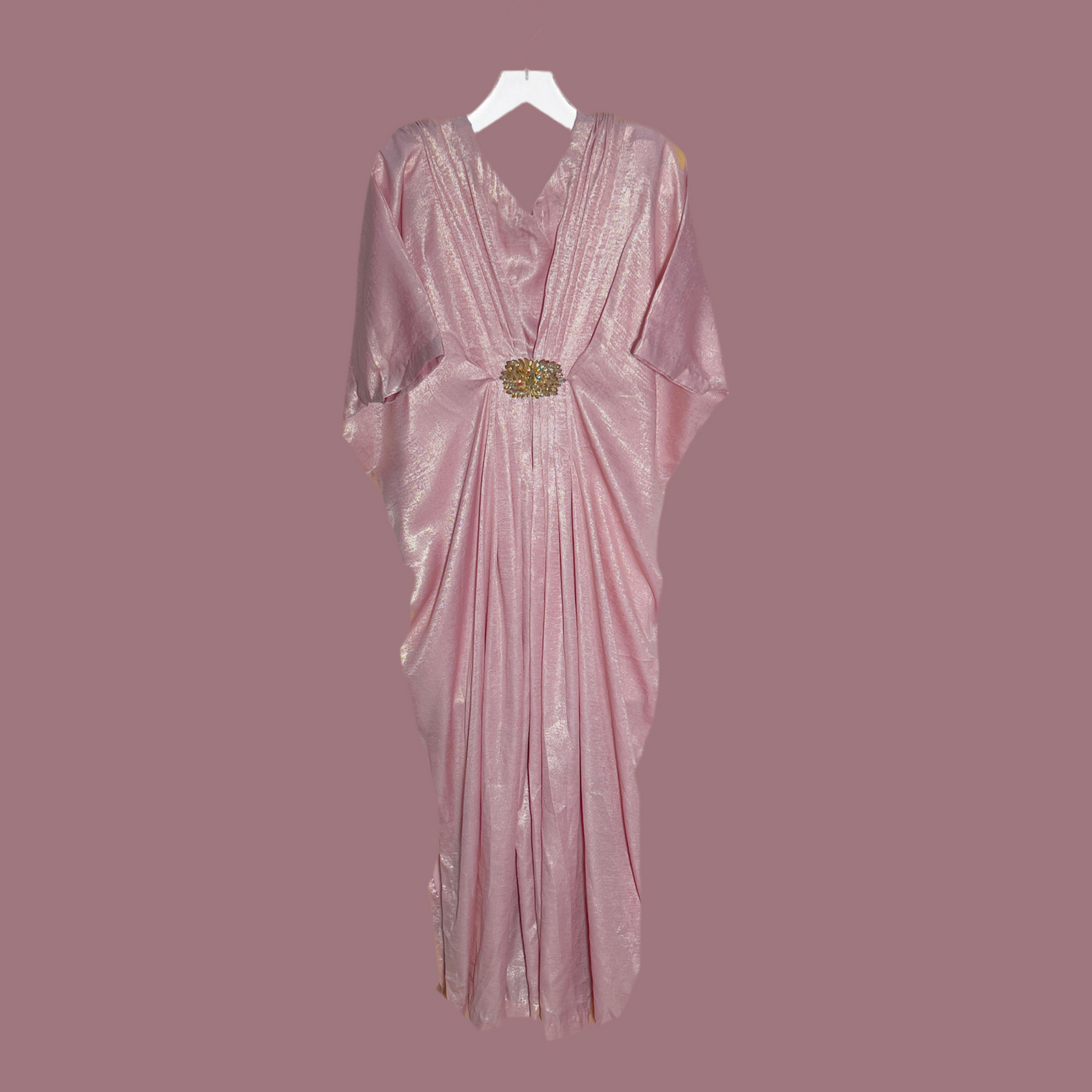 Pink V-Neck Kaftan with Motif