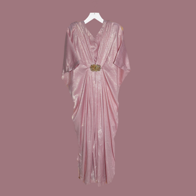 Pink V-Neck Kaftan with Motif