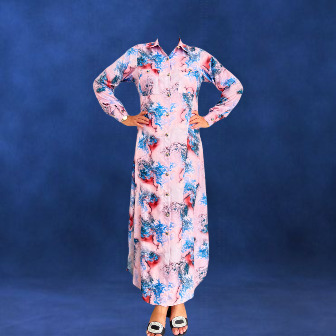 Printed long shirt with Modest Button powered dress