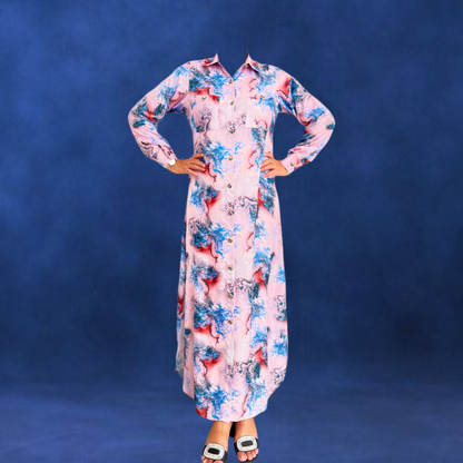 Printed long shirt with Modest Button powered dress