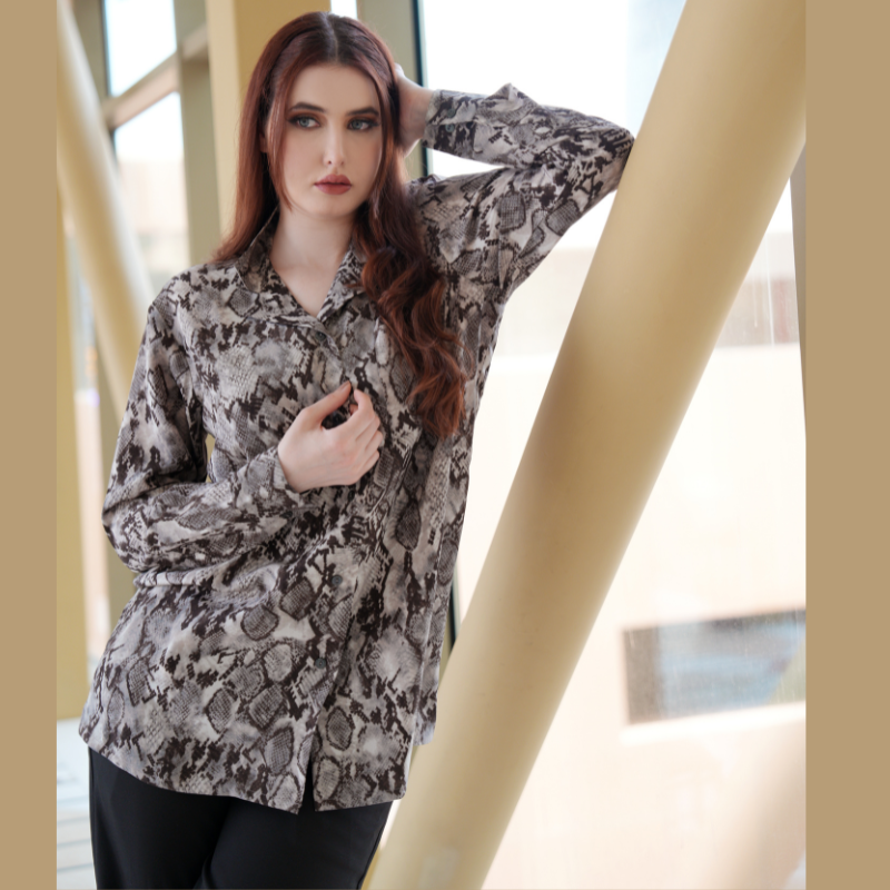 Snake Print Satin Top Stitched 1 Pc