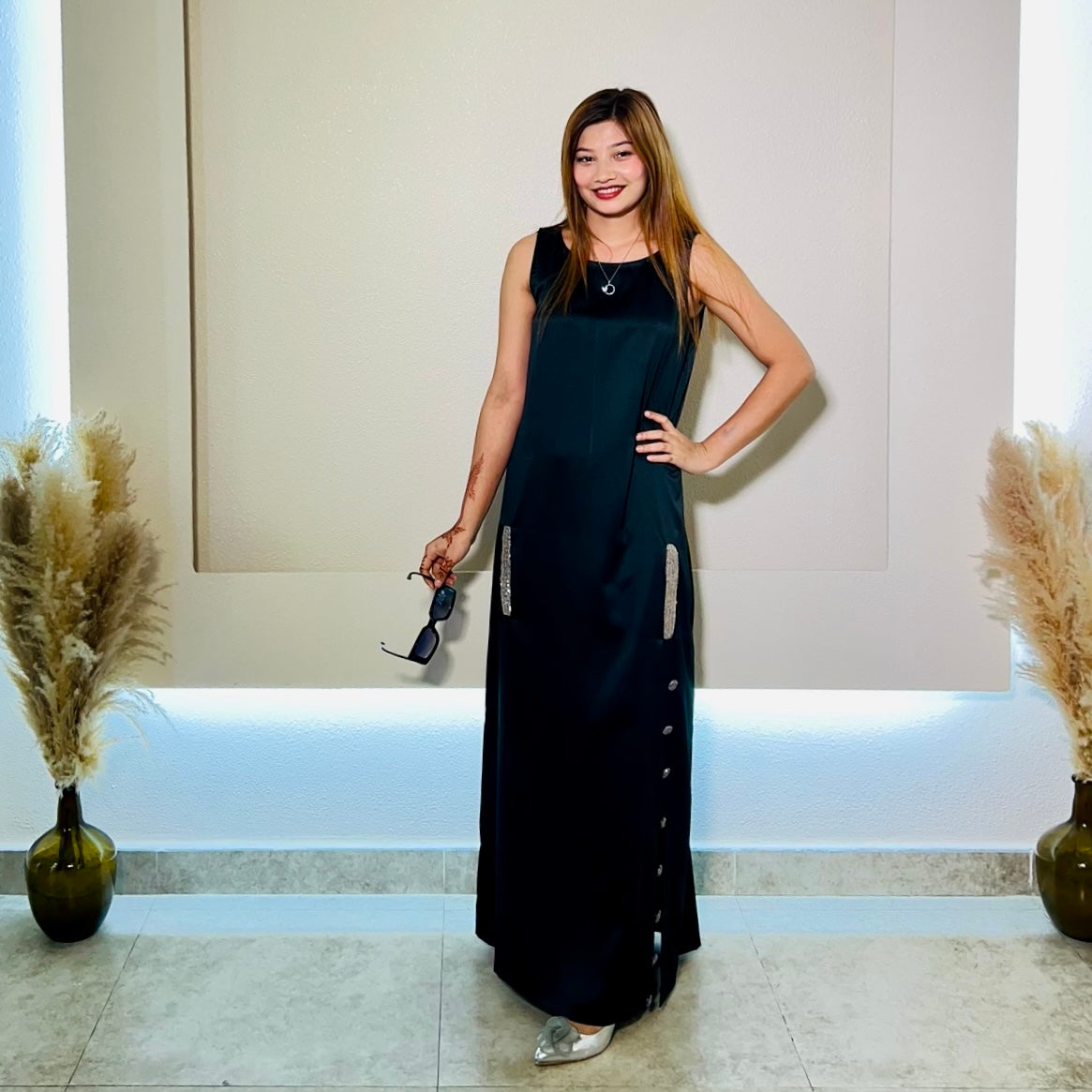 Satin Plain Maxi Stitched 1 Pc