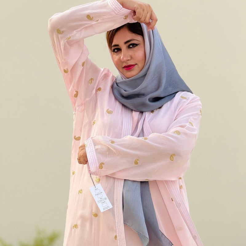 Baby pink Crepe chiffon metallic with crystal design (Jellabiya)