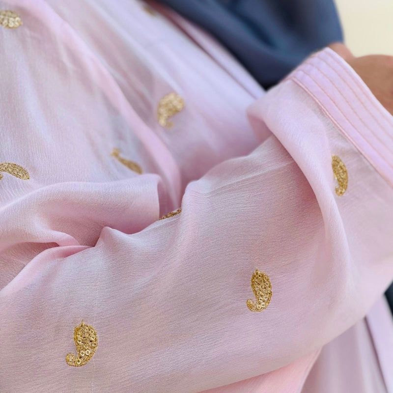 Baby pink Crepe chiffon metallic with crystal design (Jellabiya)