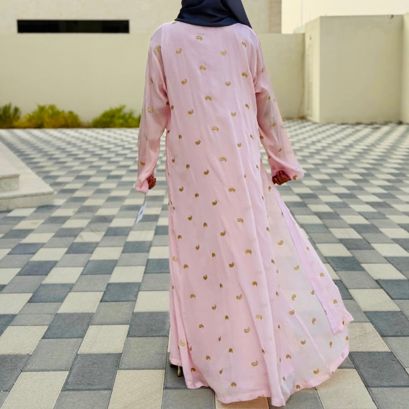 Baby pink Crepe chiffon metallic with crystal design (Jellabiya)