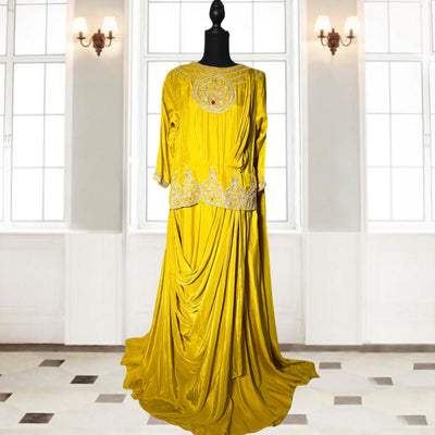 Mustard gown with Serma hand Embroidery