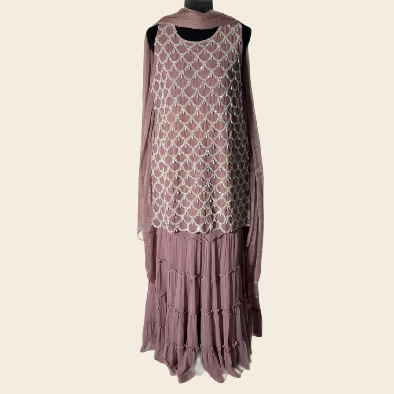 Chiffon full embroidery shirt with palazzo 3 Pcs