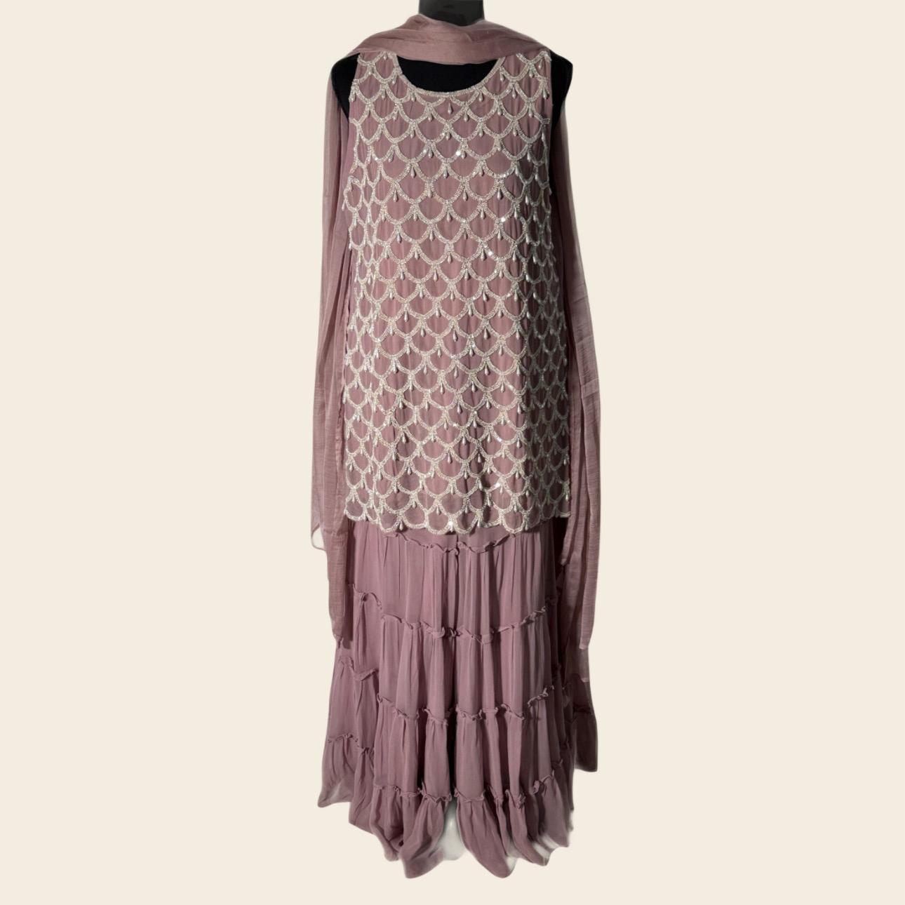 Chiffon full embroidery shirt with palazzo 3 Pcs