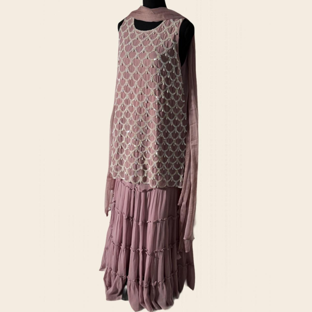 Chiffon full embroidery shirt with palazzo 3 Pcs