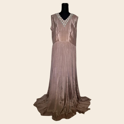 2 piece Dusty skin Chiffon gown with shrug/ handmade work