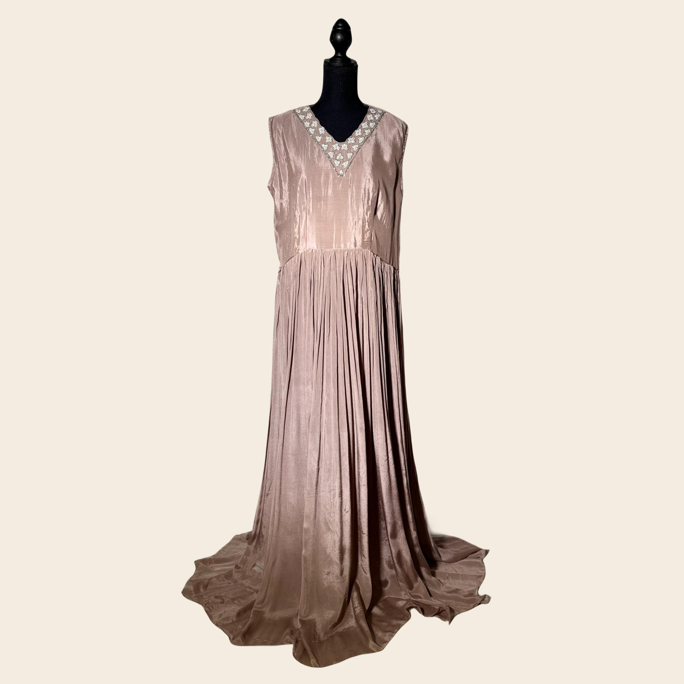 2 piece Dusty skin Chiffon gown with shrug/ handmade work