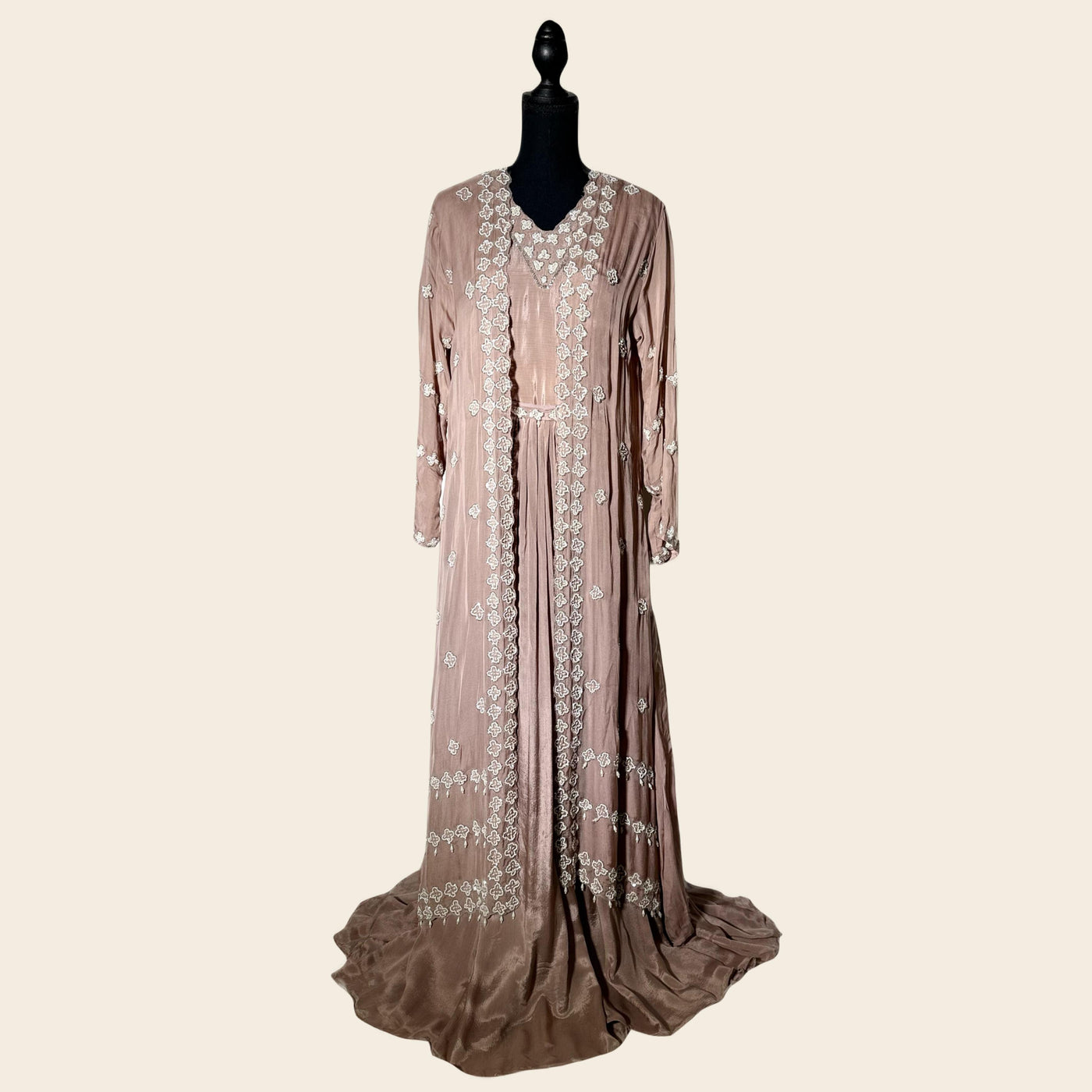 2 piece Dusty skin Chiffon gown with shrug/ handmade work