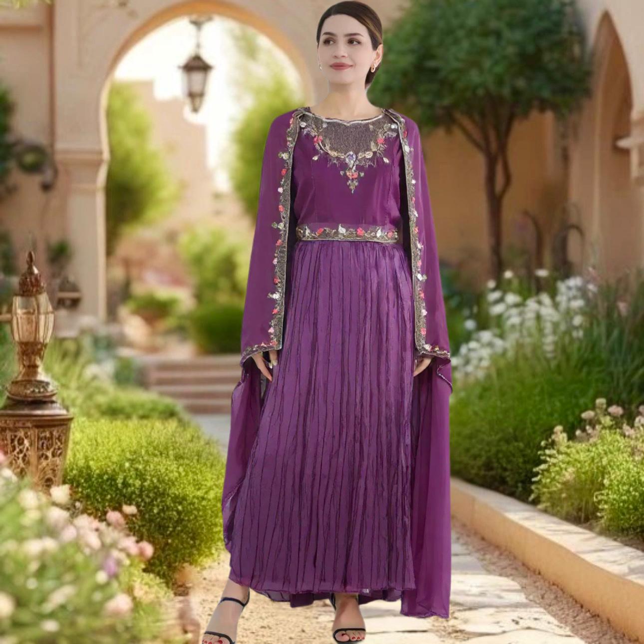 Two piece Purple Handwork Cutdana gown sequence