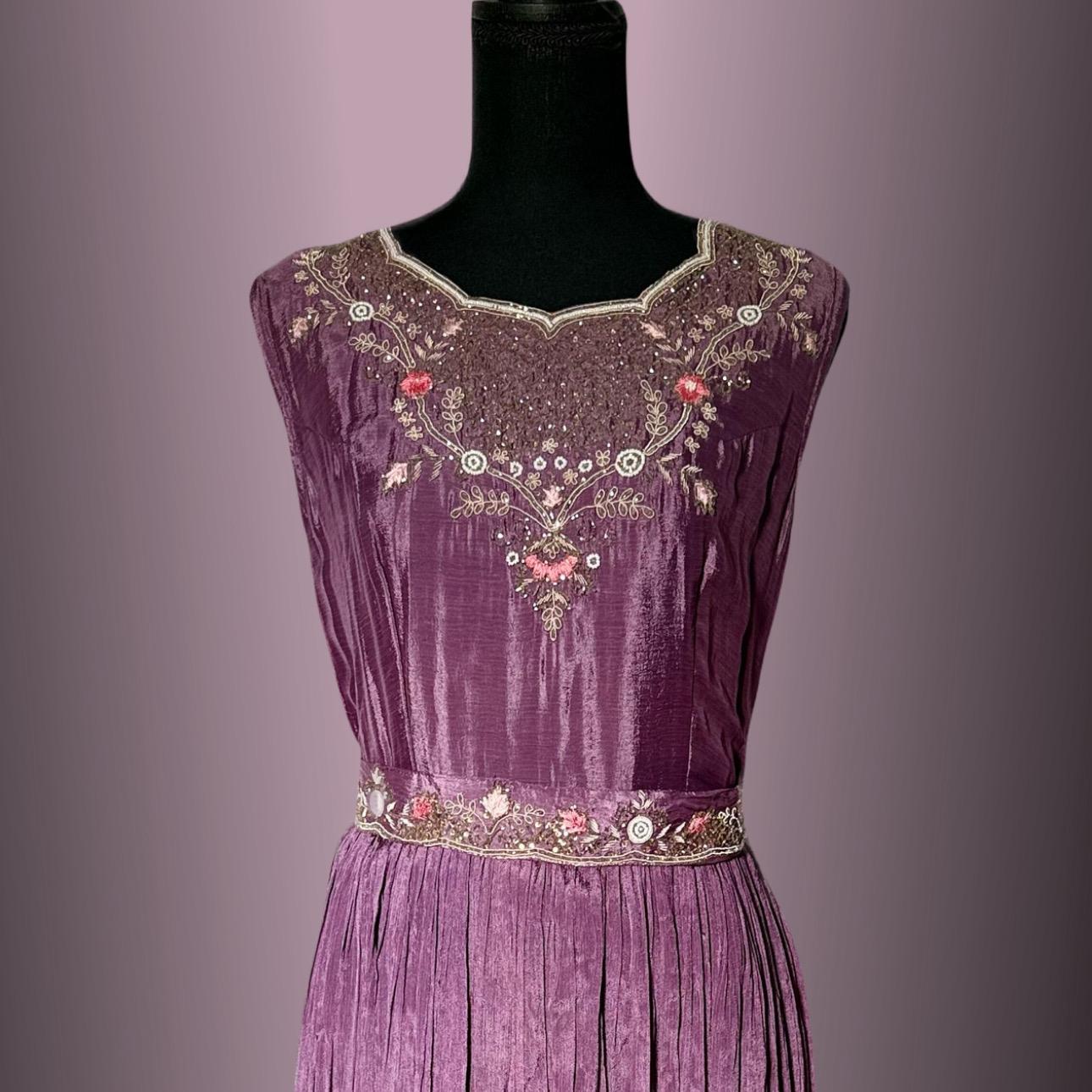 Two piece Purple Handwork Cutdana gown sequence