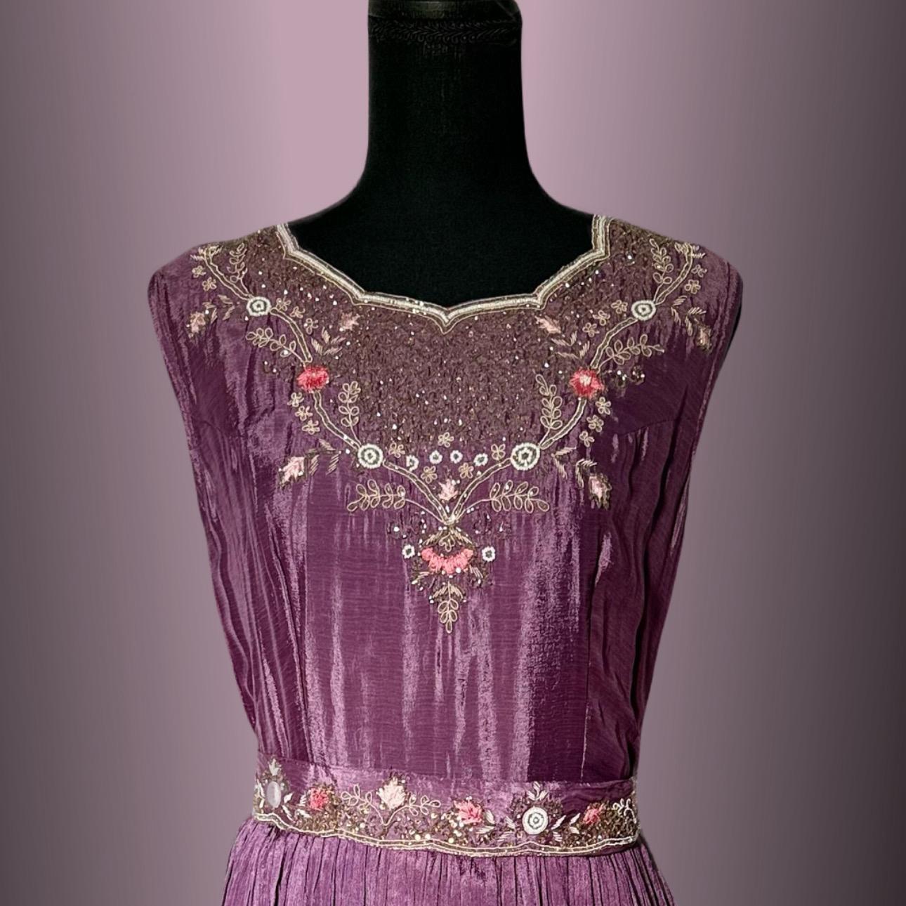 Two piece Purple Handwork Cutdana gown sequence