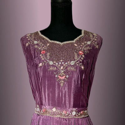 Two piece Purple Handwork Cutdana gown sequence