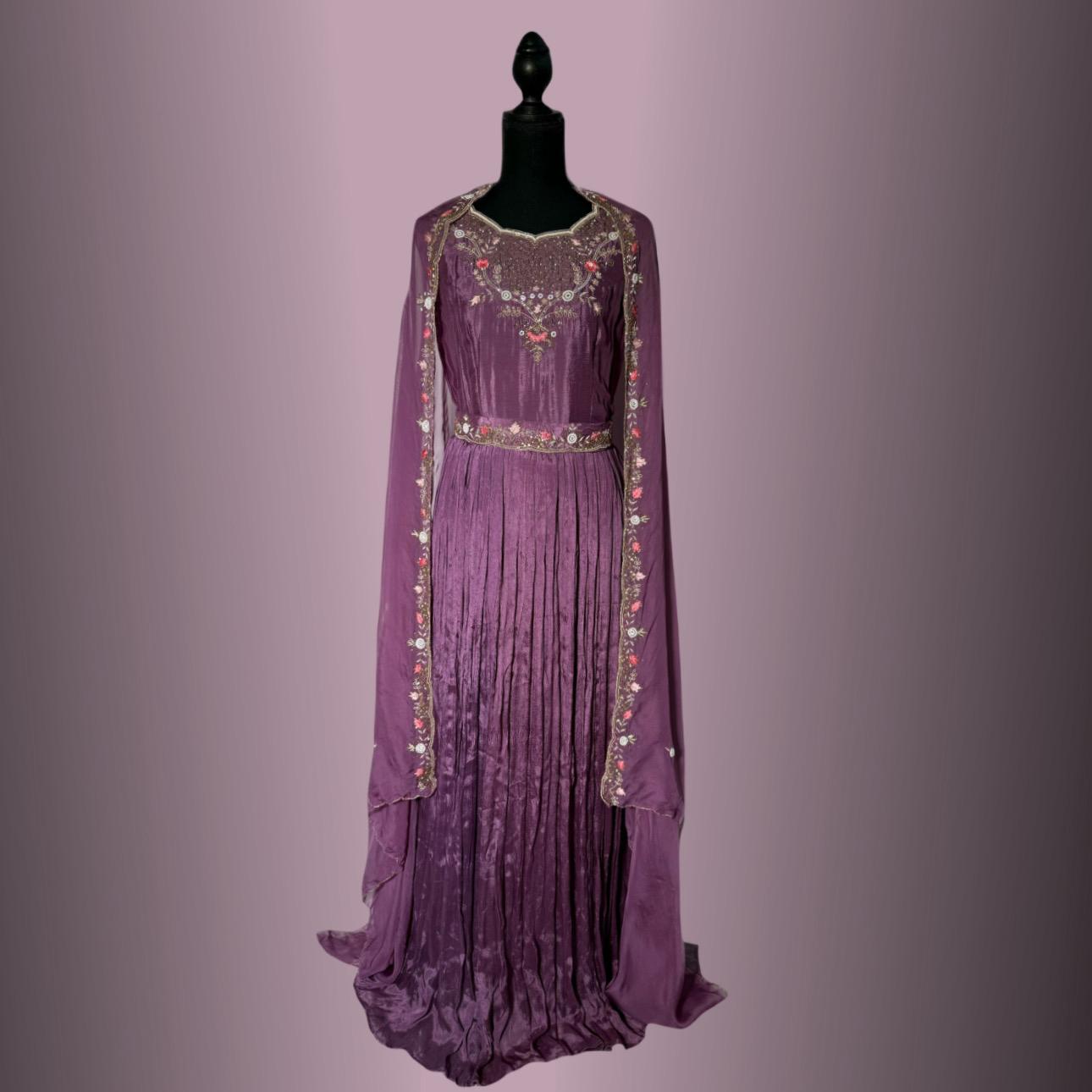 Two piece Purple Handwork Cutdana gown sequence