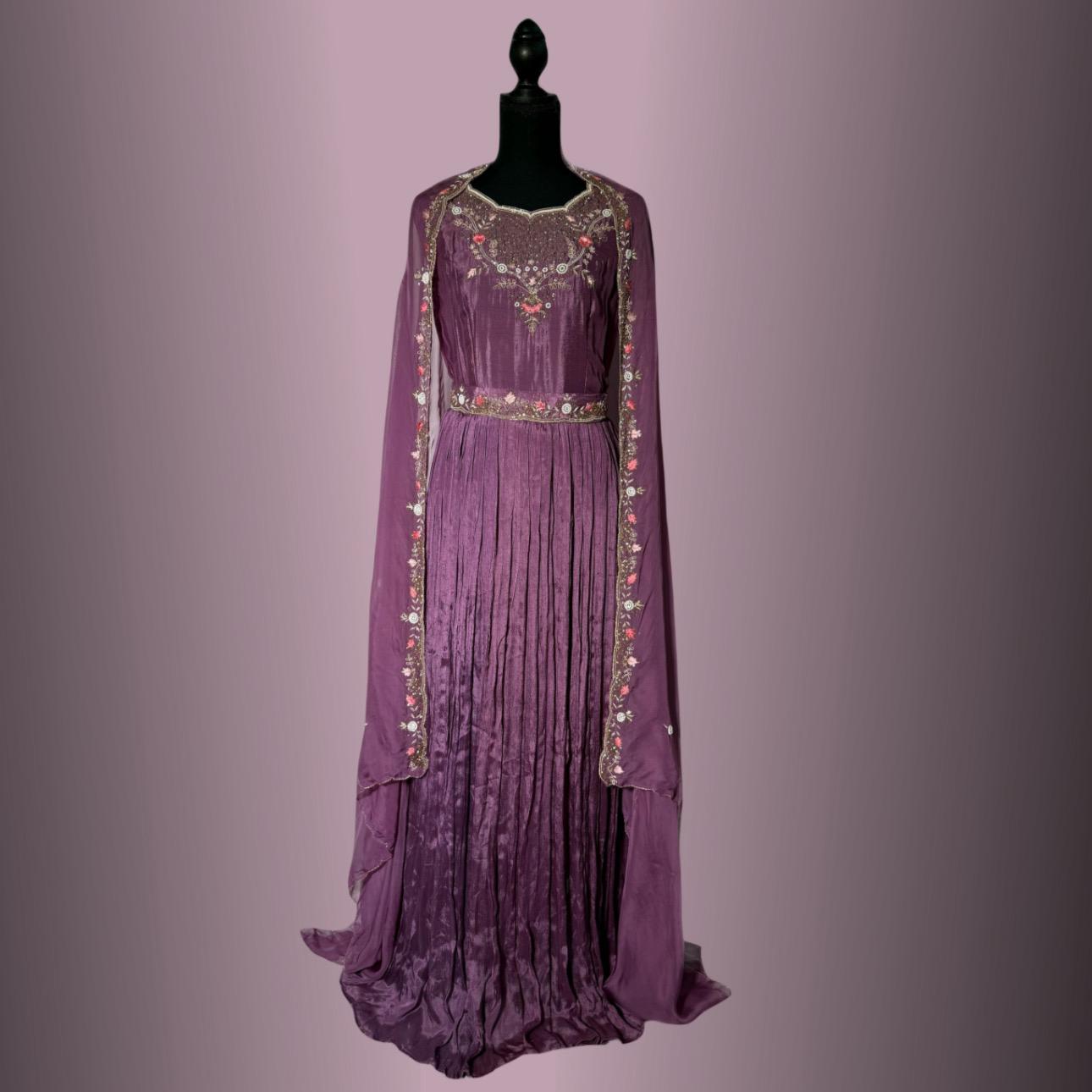 Two piece Purple Handwork Cutdana gown sequence