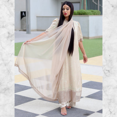 Echo Beige Satin kurta style Stitched 3 Pcs