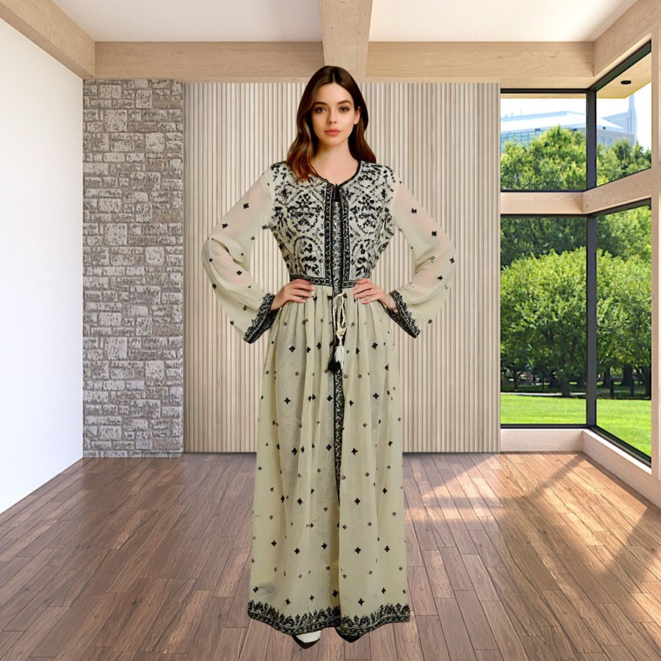 Mulmul Black and Cream Open Long Frock Stitched