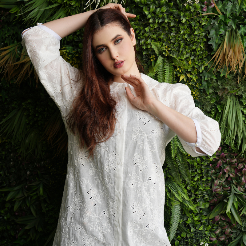 Chikankari White Cotton Top Stitched 1 Pc