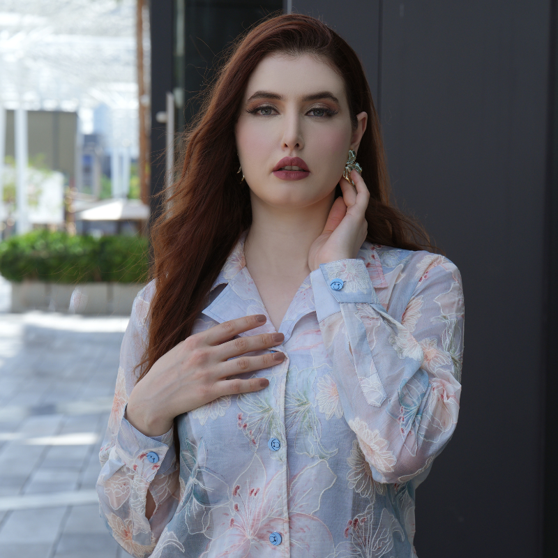 Pure paper Swiss position print Ensemble with Chikenkari Work