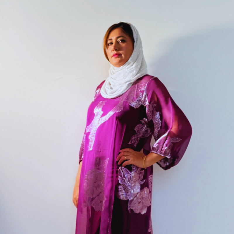 Luxury Purple Silk Chiffon with Gold Floral Lurex – Premium Fabric