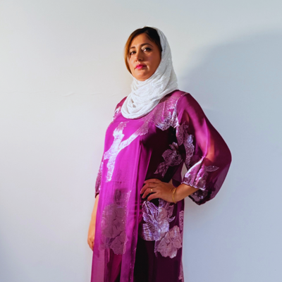 Luxury Purple Silk Chiffon with Gold Floral Lurex – Premium Fabric