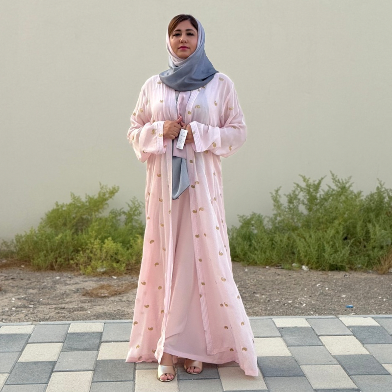Baby pink Crepe chiffon metallic with crystal design (Jellabiya)