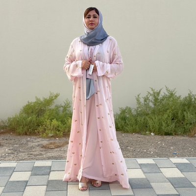Baby pink Crepe chiffon metallic with crystal design (Jellabiya)