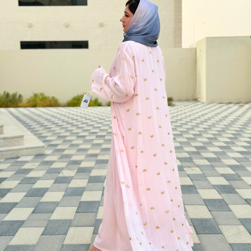 Baby pink Crepe chiffon metallic with crystal design (Jellabiya)