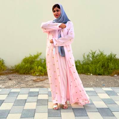 Baby pink Crepe chiffon metallic with crystal design (Jellabiya)