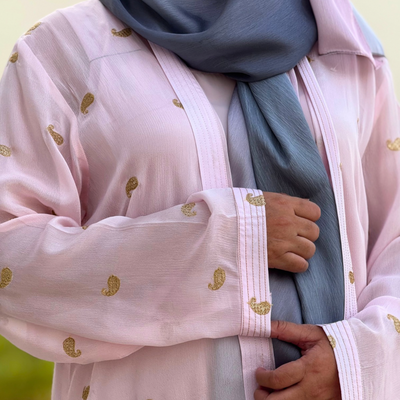Baby pink Crepe chiffon metallic with crystal design (Jellabiya)